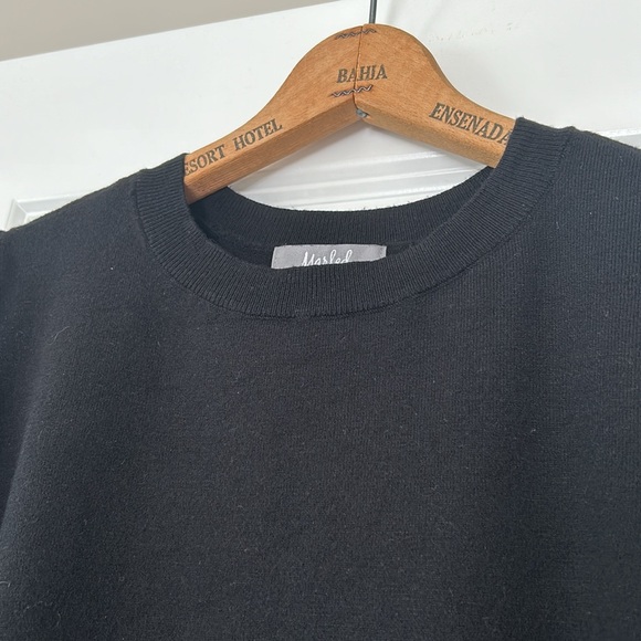 Marled Black Rayon Blend Sweater w Gathered Pouf Shoulders Long Sleeves XL - Picture 4 of 10